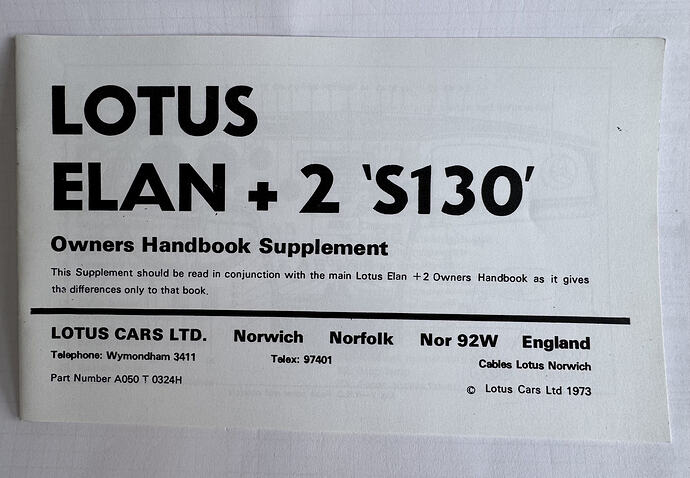 Plus 2 Handbook -1973 S130 Supplement Cover